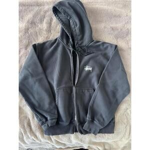 Stussy Black Zip-Up Hoodie Sweatshirt Size L